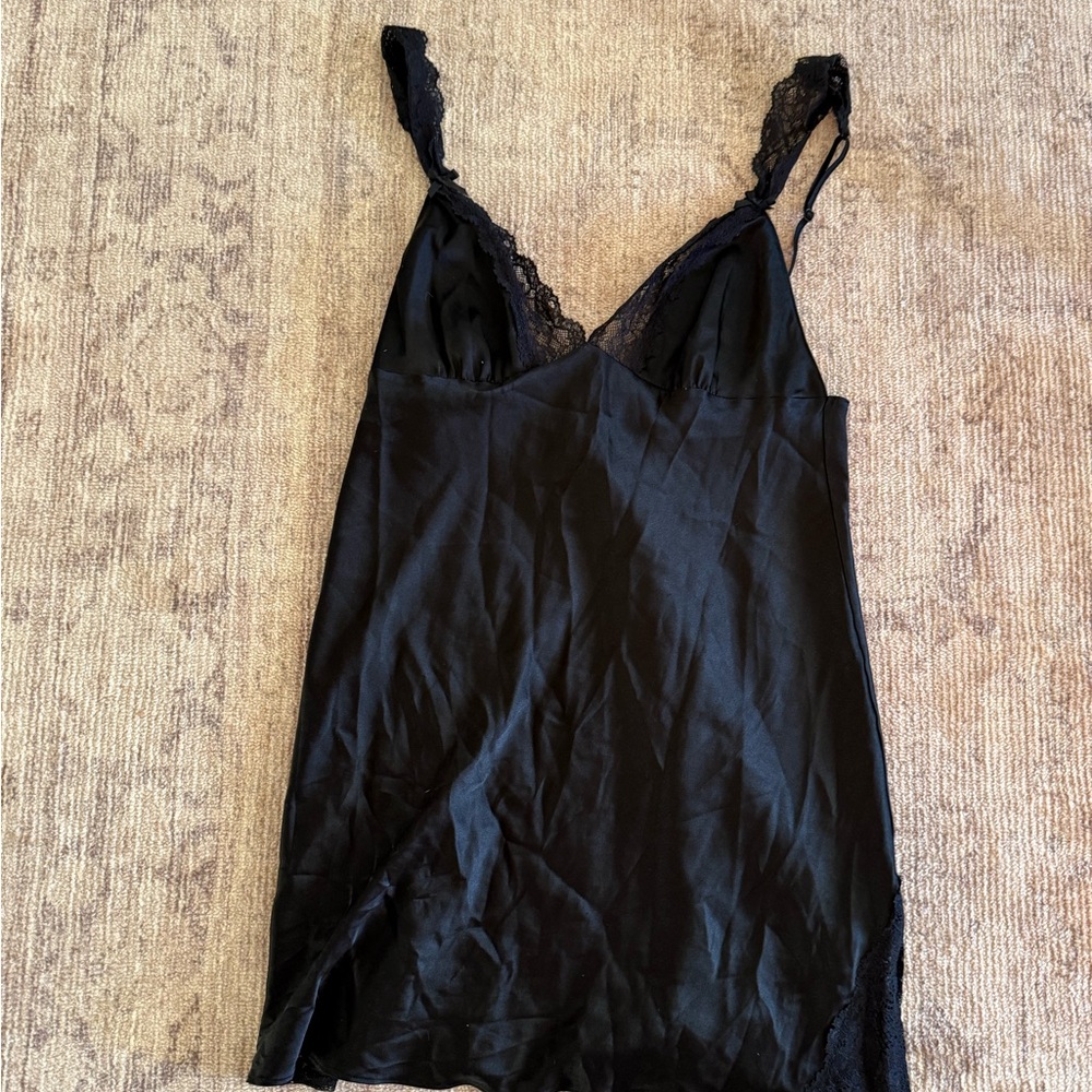 Victorias Secret Black Lace Trim Slip Dress